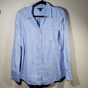 Banana Republic 100% Linen Blue Collared Shirt Women's Large